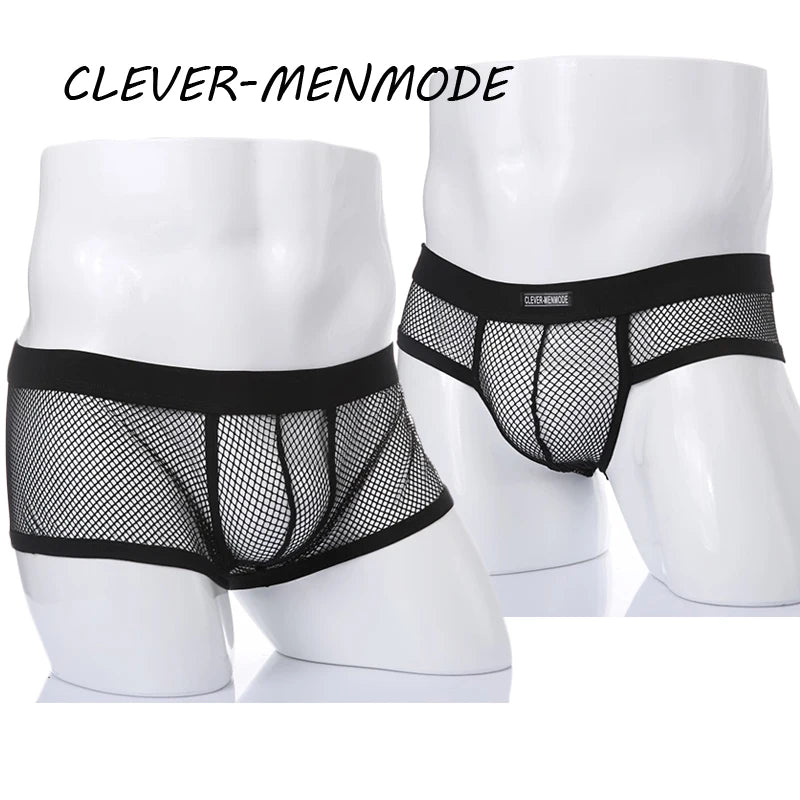Men's Boxer Shorts Low Rise Mesh Trunk Underwear Black White