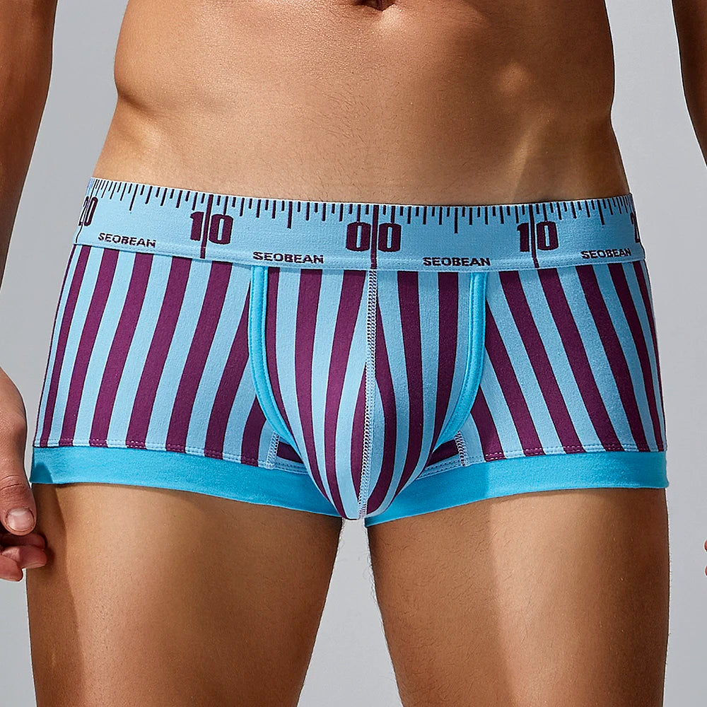 New Striped Boxer Briefs Men's Comfortable Underwear Breathable Cotton Trunks with Elastic Waistband