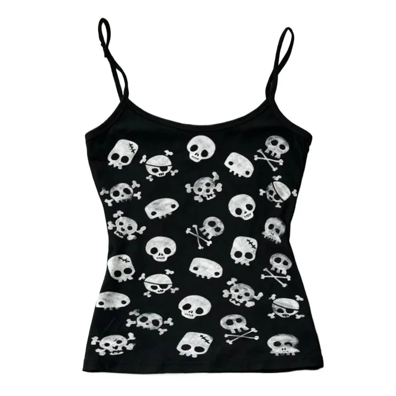 Gothic Women's Crop Top With Suspenders Y2K Vintage Emo Aesthetic Blouse Summer Top 90s Style