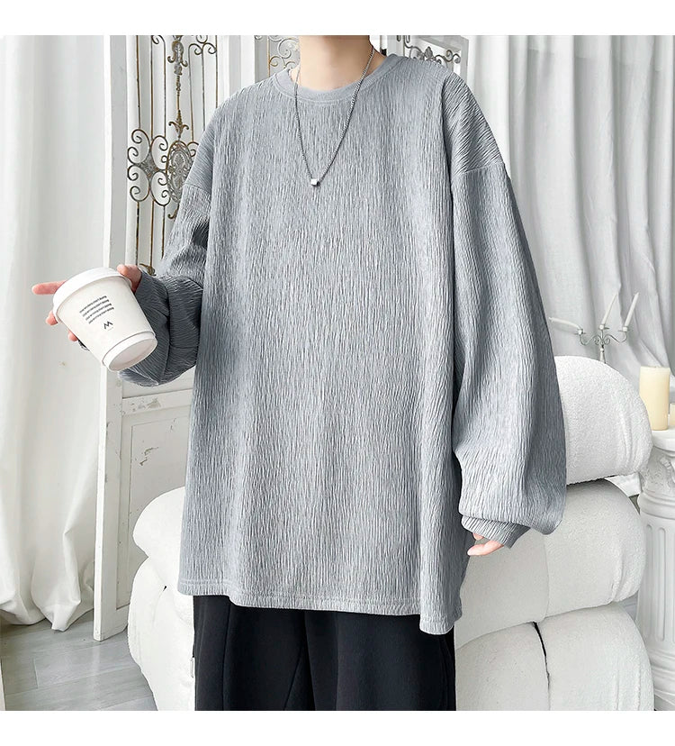 Men's Trendy Casual Long Sleeve T-Shirt High Street Loose Fit Comfortable Wear Modern Minimalist Style Everyday Essential