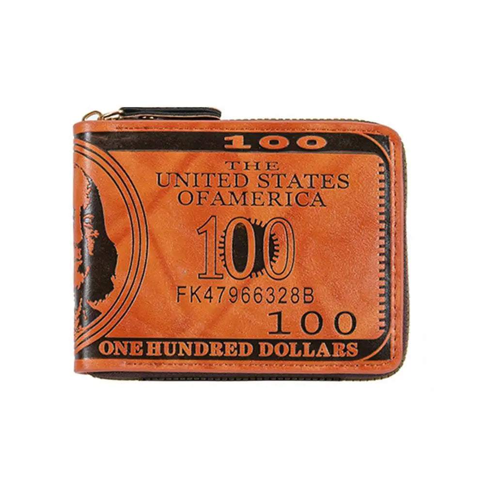 Men's Wallets with 100 US Dollar Pattern Hasp Male Leather Wallet with Zipper Card Holder Coin Pocket Purse Cartera Hombre