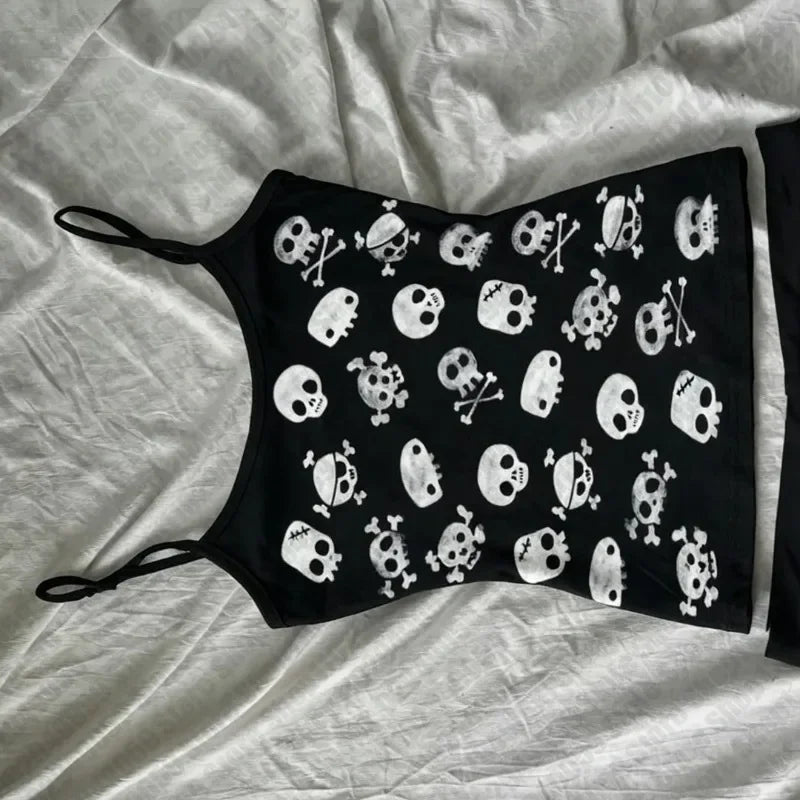 Gothic Women's Crop Top With Suspenders Y2K Vintage Emo Aesthetic Blouse Summer Top 90s Style