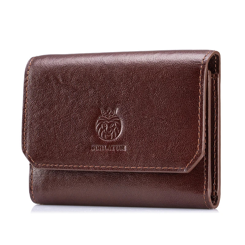 Genuine Leather Wallet for Men Minimalist Tri-Fold Purse with RFID Protection Zipper Coin Pocket Credit Card Slots