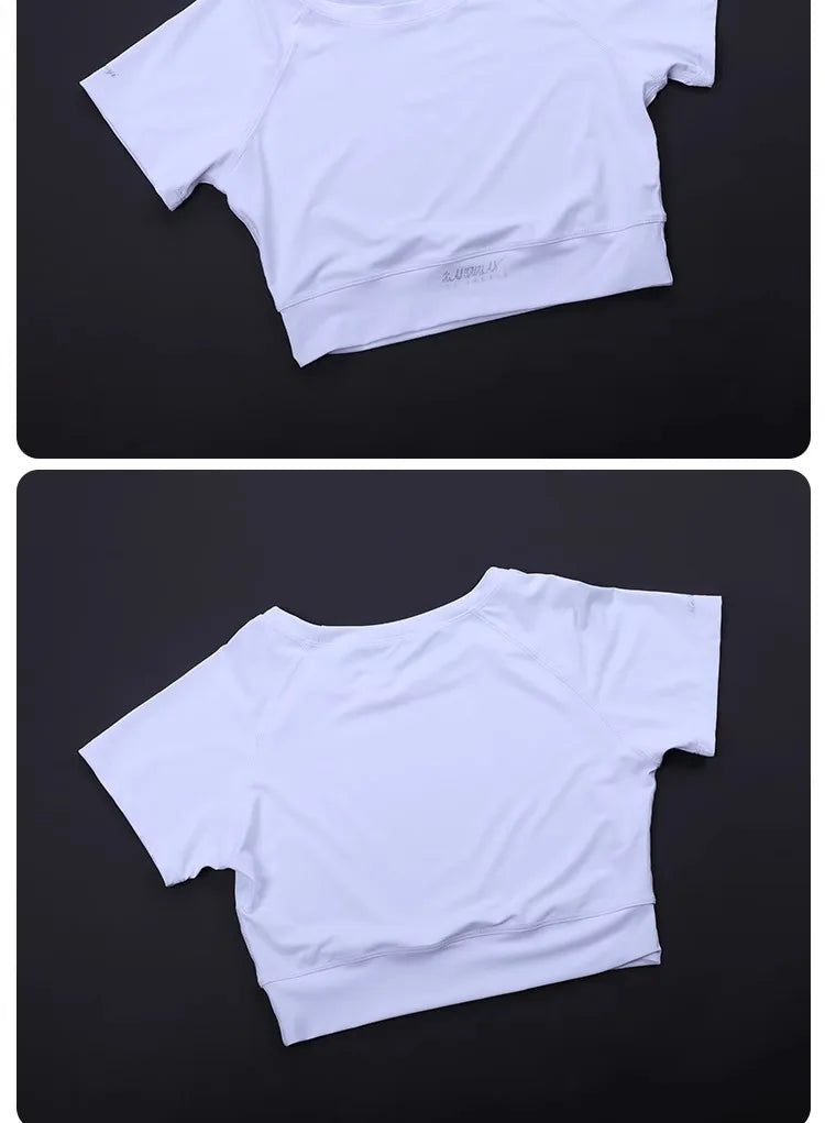 Trendy Women's Fitness Crop Top - Fitted Breathable Short Sleeve, Quick-Dry Yoga Running Shirt, Summer Workout Sports Tee