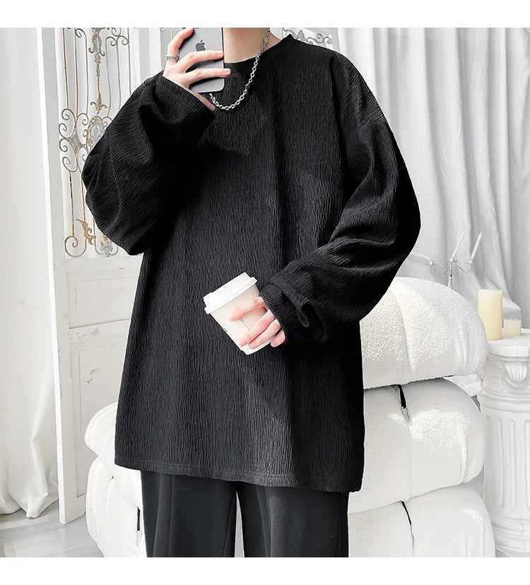 Men's Trendy Casual Long Sleeve T-Shirt High Street Loose Fit Comfortable Wear Modern Minimalist Style Everyday Essential