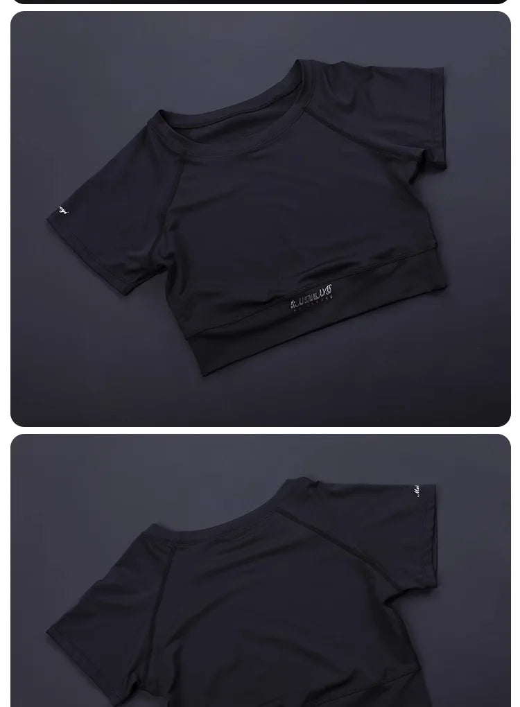 Trendy Women's Fitness Crop Top - Fitted Breathable Short Sleeve, Quick-Dry Yoga Running Shirt, Summer Workout Sports Tee