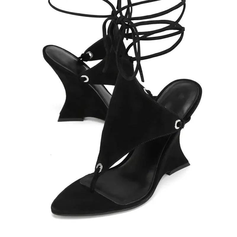 2026 Women's Summer Trendy Irregular High Heels Cross Tie Toe Sandals European and American Fashion Banquet Walking Shoes