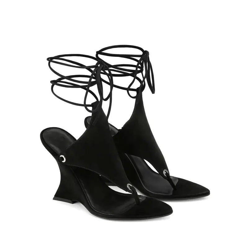2026 Women's Summer Trendy Irregular High Heels Cross Tie Toe Sandals European and American Fashion Banquet Walking Shoes