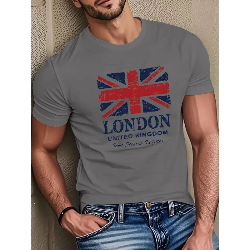 Men's pure cotton T-shirt trendy retro pattern print embellishment T-shirt casual street decoration T-shirt