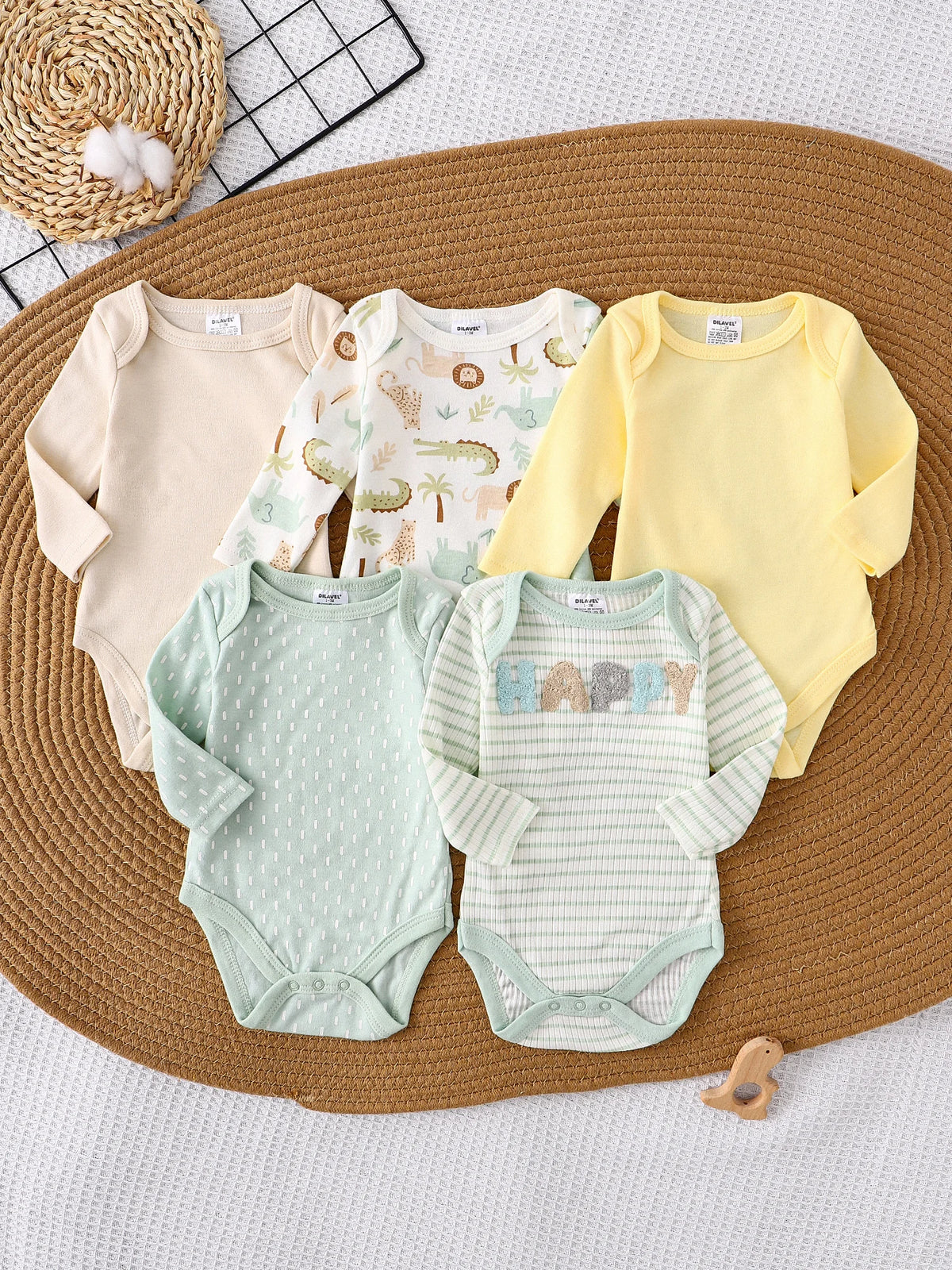 Baby Boy Clothes 5PCS Baby Boy Onesies Spring and Autumn Long-Sleeved Onesie Newborn Baby Clothes Cotton Fabric 0-9 Months