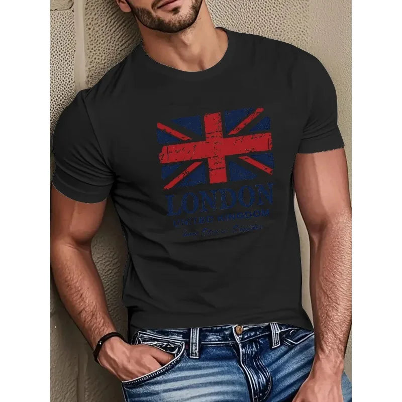 Men's pure cotton T-shirt trendy retro pattern print embellishment T-shirt casual street decoration T-shirt