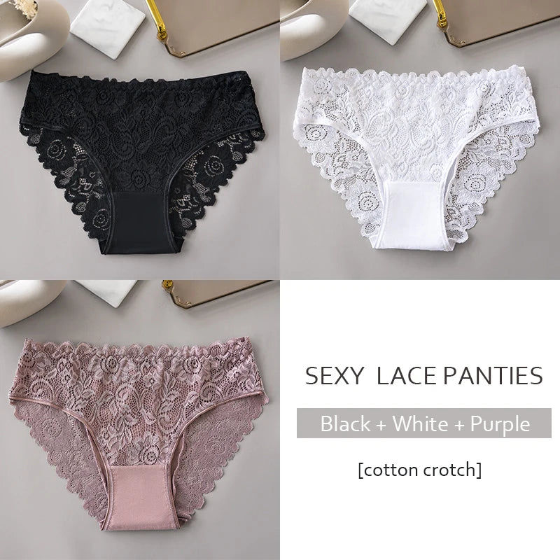 3PCS/Set Luxury Floral Embroidery Lace Panties Women's Briefs Breathable Underwear