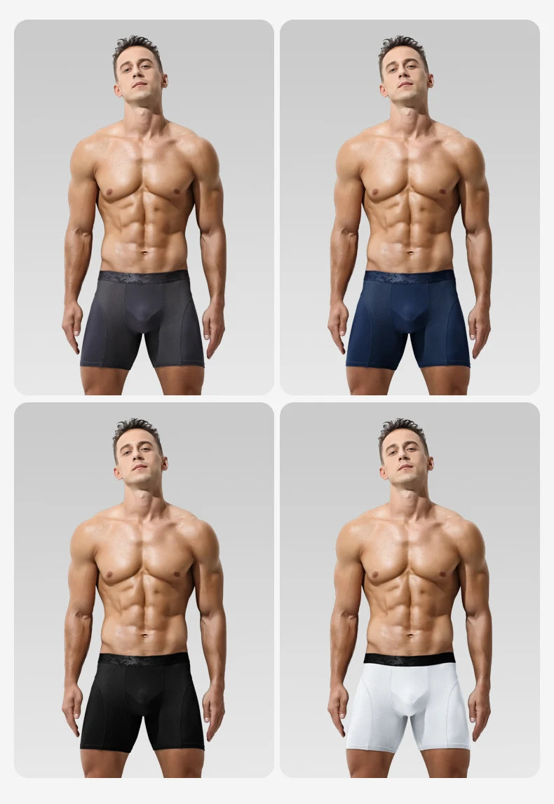 Extra Long Sports Underwear Men's Boxer Briefs Anti-Wear Leg Running Large Size Breathable Training Boxer Briefs