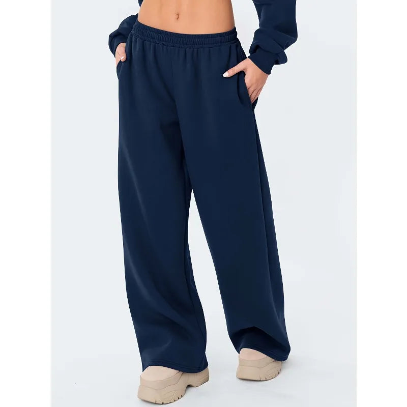 Women's wide leg casual pants are warm and comfortable. Winter solid color casual pants are loose fit