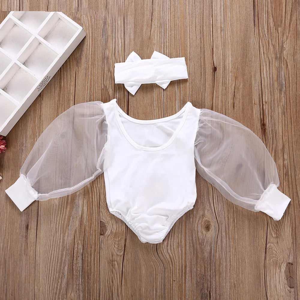 Newborn Baby Girl Clothes Spring Autumn Fashion Long Sleeve Bodysuit Lovely Jumpsuit Headband 2pcs Baby Girl Outfit Set