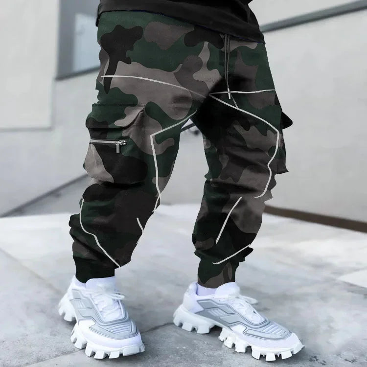 New Men's Cargo Pants Trend Printed Loose Hip Hop Fashion Street Wear Big Pocket Overalls Men Bright Color Four Seasons Trousers