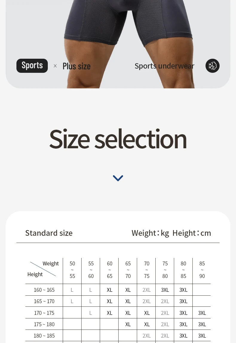 Extra Long Sports Underwear Men's Boxer Briefs Anti-Wear Leg Running Large Size Breathable Training Boxer Briefs