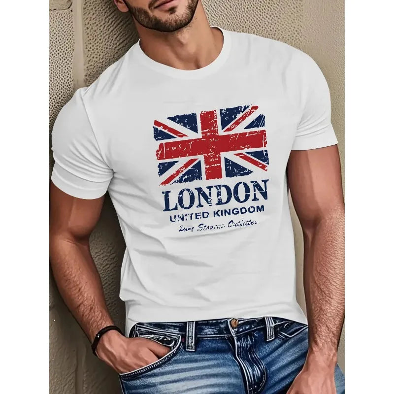 Men's pure cotton T-shirt trendy retro pattern print embellishment T-shirt casual street decoration T-shirt