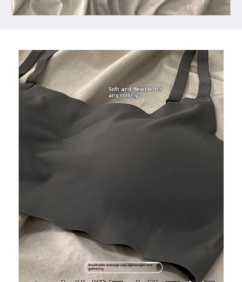 Seamless Scalloped Edge Bra and Panty Set for Women, Gray Black White Skin-Friendly Wireless Comfortable Lingerie Set