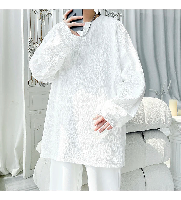 Men's Trendy Casual Long Sleeve T-Shirt High Street Loose Fit Comfortable Wear Modern Minimalist Style Everyday Essential
