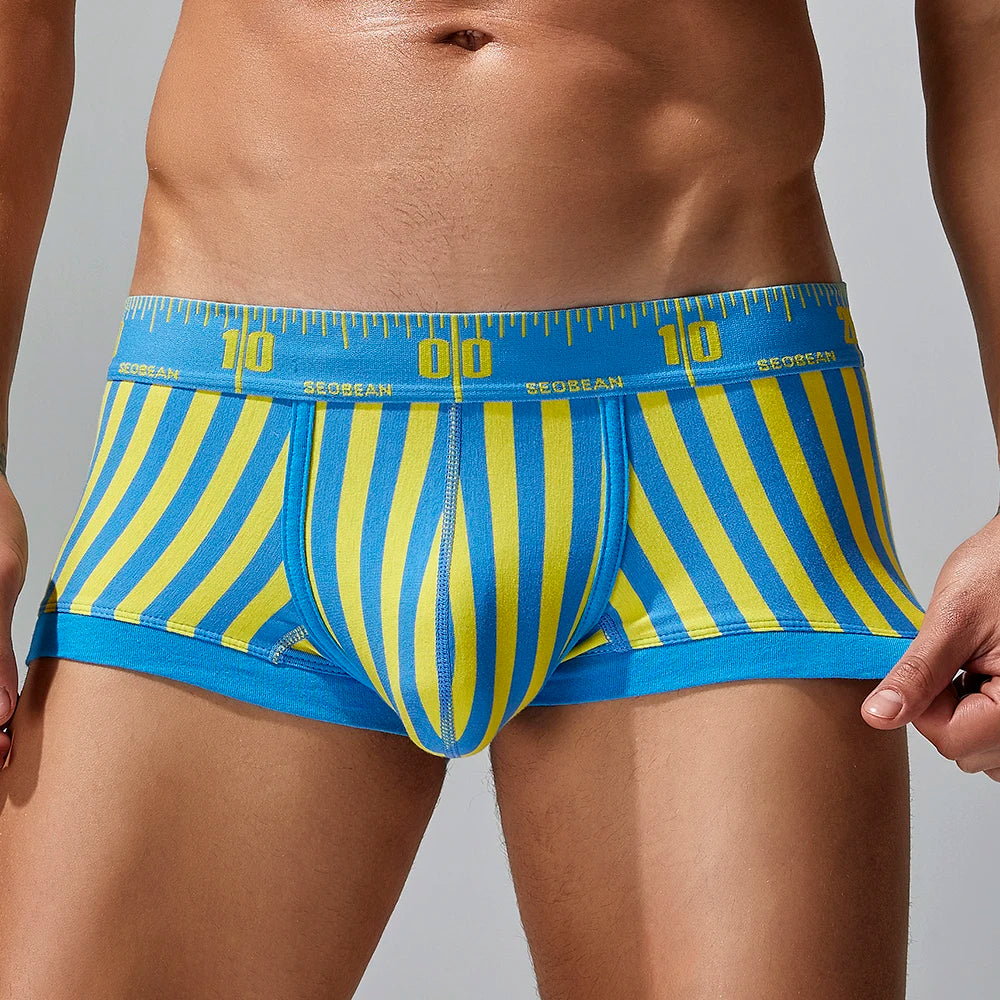 New Striped Boxer Briefs Men's Comfortable Underwear Breathable Cotton Trunks with Elastic Waistband