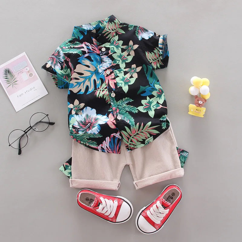 Baby Boy Clothes 0-5Y Summer New Beach Fashion Children Suits Boys Clothing Printed Shirts Short Sleeves Shorts Boys Two Pieces