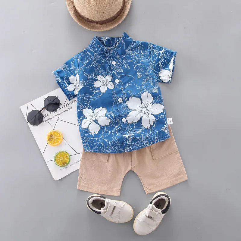 Baby Boy Clothes 0-5Y Summer New Beach Fashion Children Suits Boys Clothing Printed Shirts Short Sleeves Shorts Boys Two Pieces