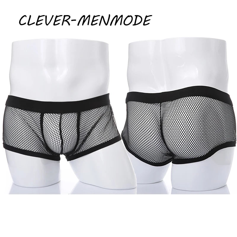 Men's Boxer Shorts Low Rise Mesh Trunk Underwear Black White