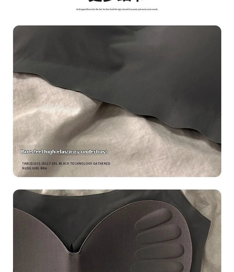 Seamless Scalloped Edge Bra and Panty Set for Women, Gray Black White Skin-Friendly Wireless Comfortable Lingerie Set