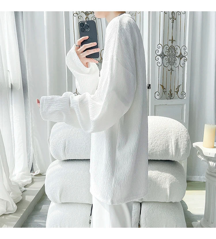 Men's Trendy Casual Long Sleeve T-Shirt High Street Loose Fit Comfortable Wear Modern Minimalist Style Everyday Essential