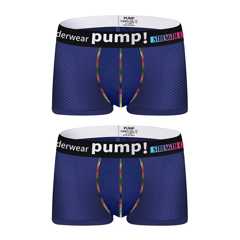 Men's PUMP! Mesh Boxer Briefs U Convex Pouch Rainbow Stitching Elastic Waistband Breathable Quick Dry Underwear
