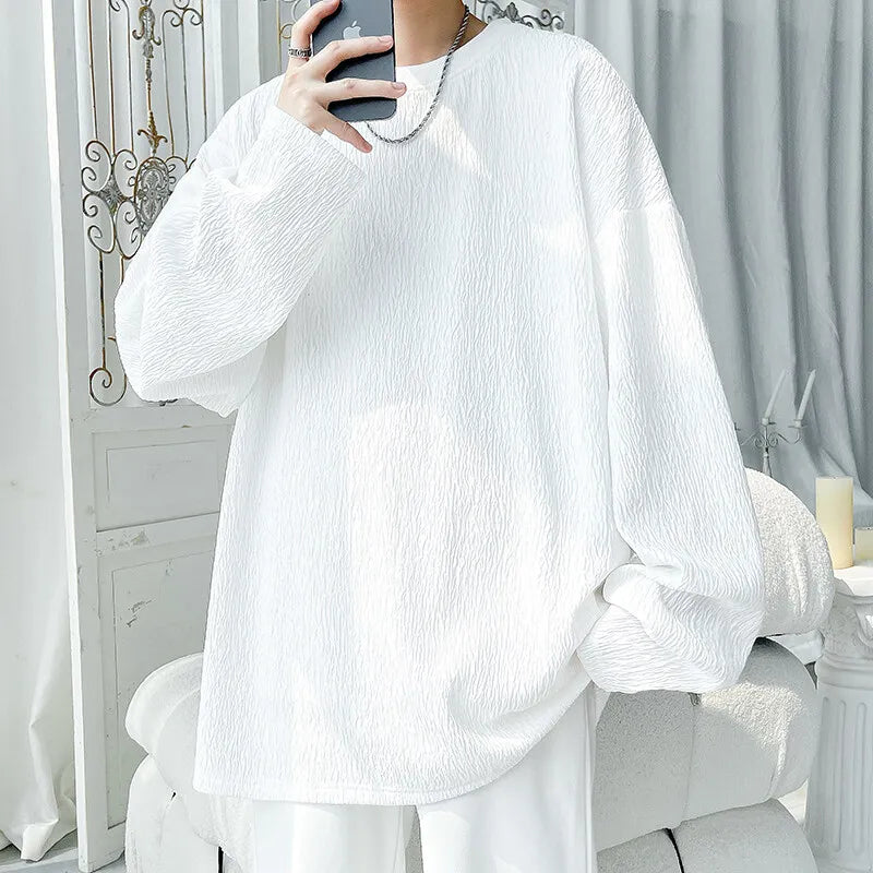 Men's Trendy Casual Long Sleeve T-Shirt High Street Loose Fit Comfortable Wear Modern Minimalist Style Everyday Essential