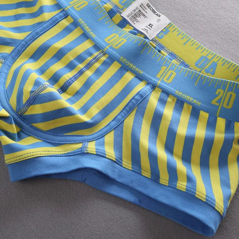 New Striped Boxer Briefs Men's Comfortable Underwear Breathable Cotton Trunks with Elastic Waistband