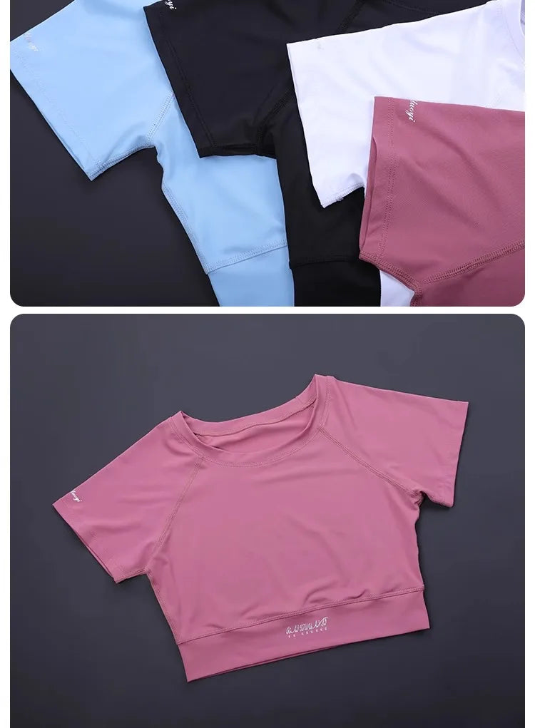 Trendy Women's Fitness Crop Top - Fitted Breathable Short Sleeve, Quick-Dry Yoga Running Shirt, Summer Workout Sports Tee