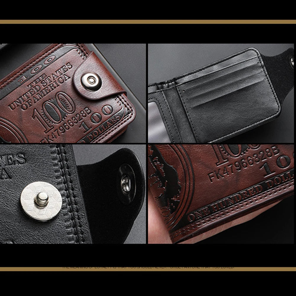 Men's Wallets with 100 US Dollar Pattern Hasp Male Leather Wallet with Zipper Card Holder Coin Pocket Purse Cartera Hombre