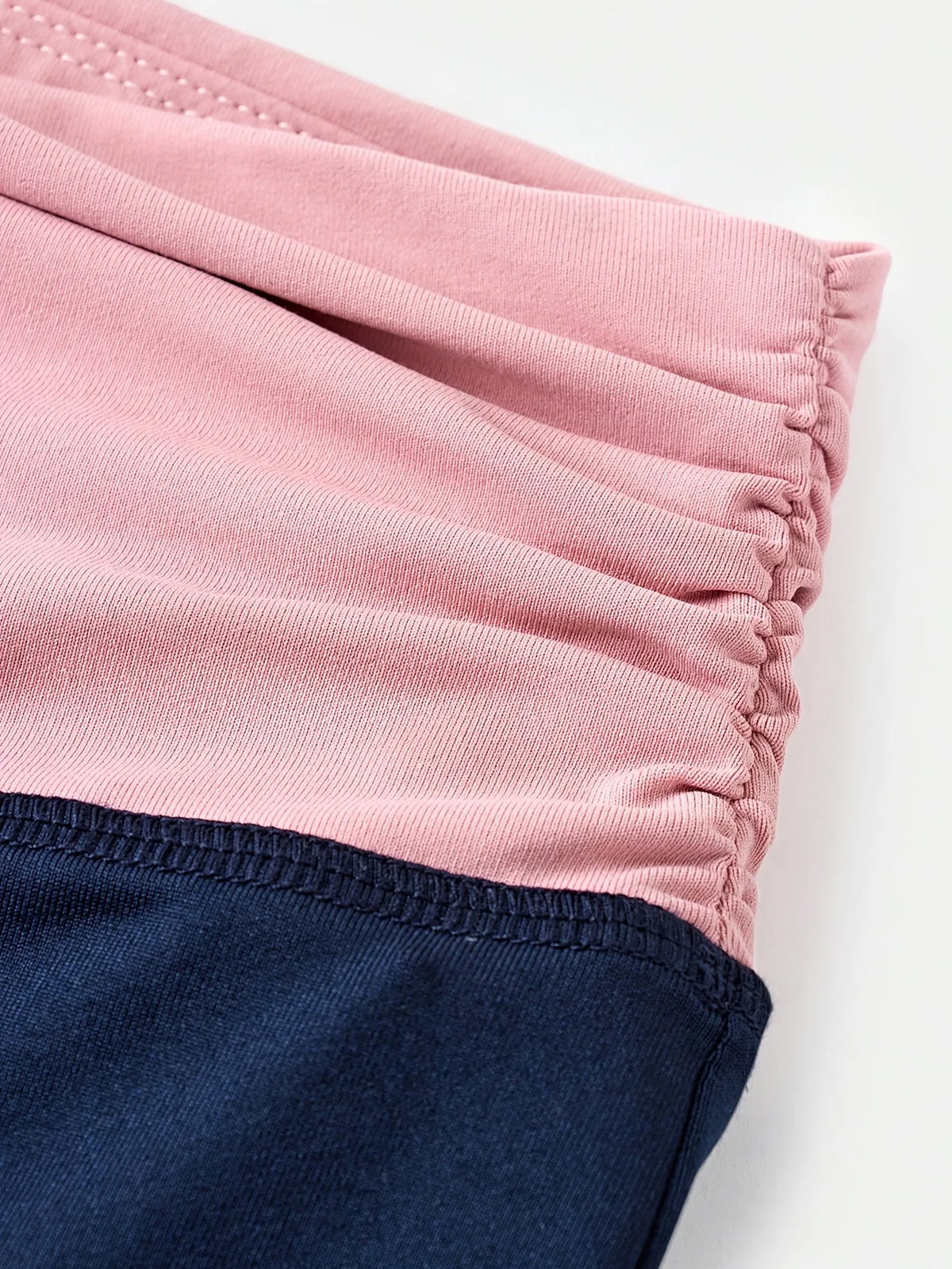 Trendy Girls Fold over Waist Flare Pants, Navy Blue & Pink Color Block Wide Leg Trousers for Daily & Y2K Style