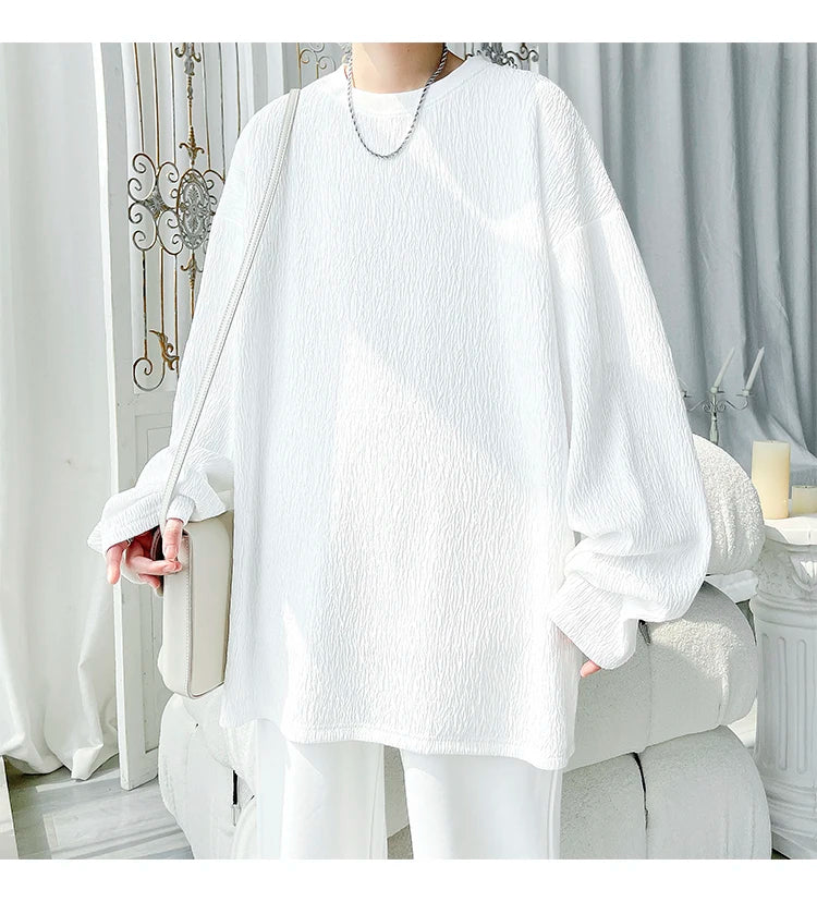 Men's Trendy Casual Long Sleeve T-Shirt High Street Loose Fit Comfortable Wear Modern Minimalist Style Everyday Essential