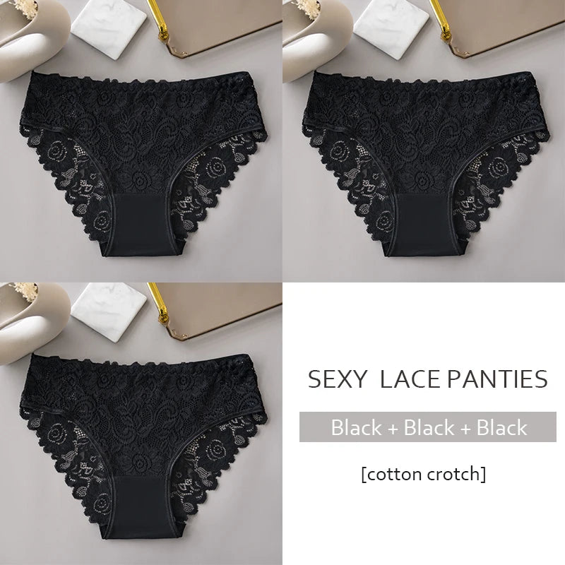 3PCS/Set Luxury Floral Embroidery Lace Panties Women's Briefs Breathable Underwear