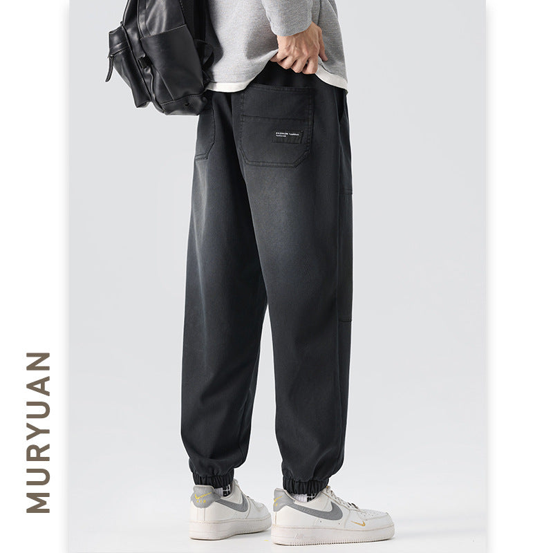 Patchwork Cargo Pants for Men, Drawstring Tapered Fit