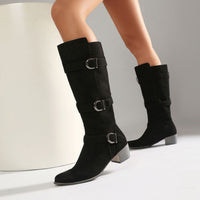 Fashion Winter High Heel Chunky Heel  Belt Buckle Suede Over-the-Knee Women's Boots Made to order, ships in 7 days