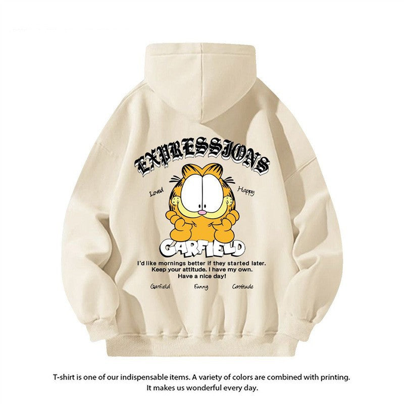 Garfield Printed Hoodie Couple Style Loose Outerwear Men