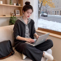 Laid-back Style Hooded Mock Two-Piece Knit Cardigan for Women, Oversized Loose Sweater Top