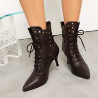 Bulk Order Autumn/Winter Large Size Low-Cut Boots Pointed Toe Studs Front Lace-Up Martin Boots for Women Made to order, ships in 7 days