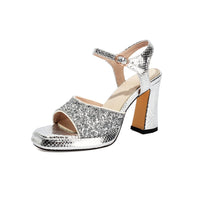 Elegant Open-Toe Sandals with Rhinestone Buckle, Hollow-Out Square Toe Women's Shoes Made to order, ships in 7 days