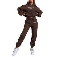 Casual Hooded Sweatshirt with Letter Print, Fleece Lined Long Pants Set for Women