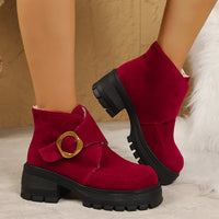 Chunky Heeled Over-the-Knee Boots with Belt Buckle, Faux Suede, High Heel, Thick Sole, Women's Winter Boots Made to order, ships in 7 days