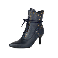 Bulk Order Autumn/Winter Large Size Low-Cut Boots Pointed Toe Studs Front Lace-Up Martin Boots for Women Made to order, ships in 7 days