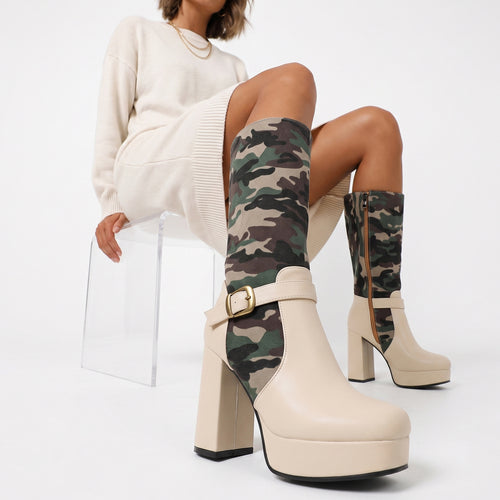 Fashion Punk Style Camouflage High-Cut Women's Boots with Thick Heel and Platform Made to order, ships in 7 days