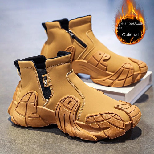 Men's waterproof and anti slip labor protection Martin boots with plush cotton shoes