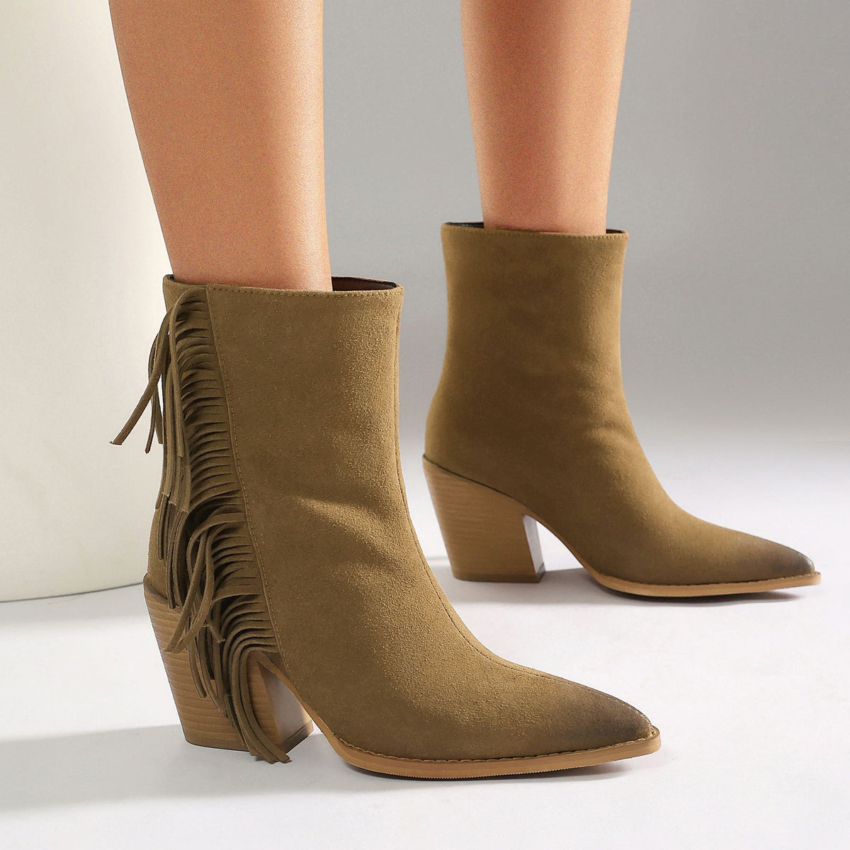 Western Style Ankle Boots for Women, Pointed Toe with Tassel, Chunky High Heel Made to order, ships in 7 days